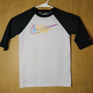 Nike Kids' Black and White Long Sleeve Rashguard Swim Tee XS